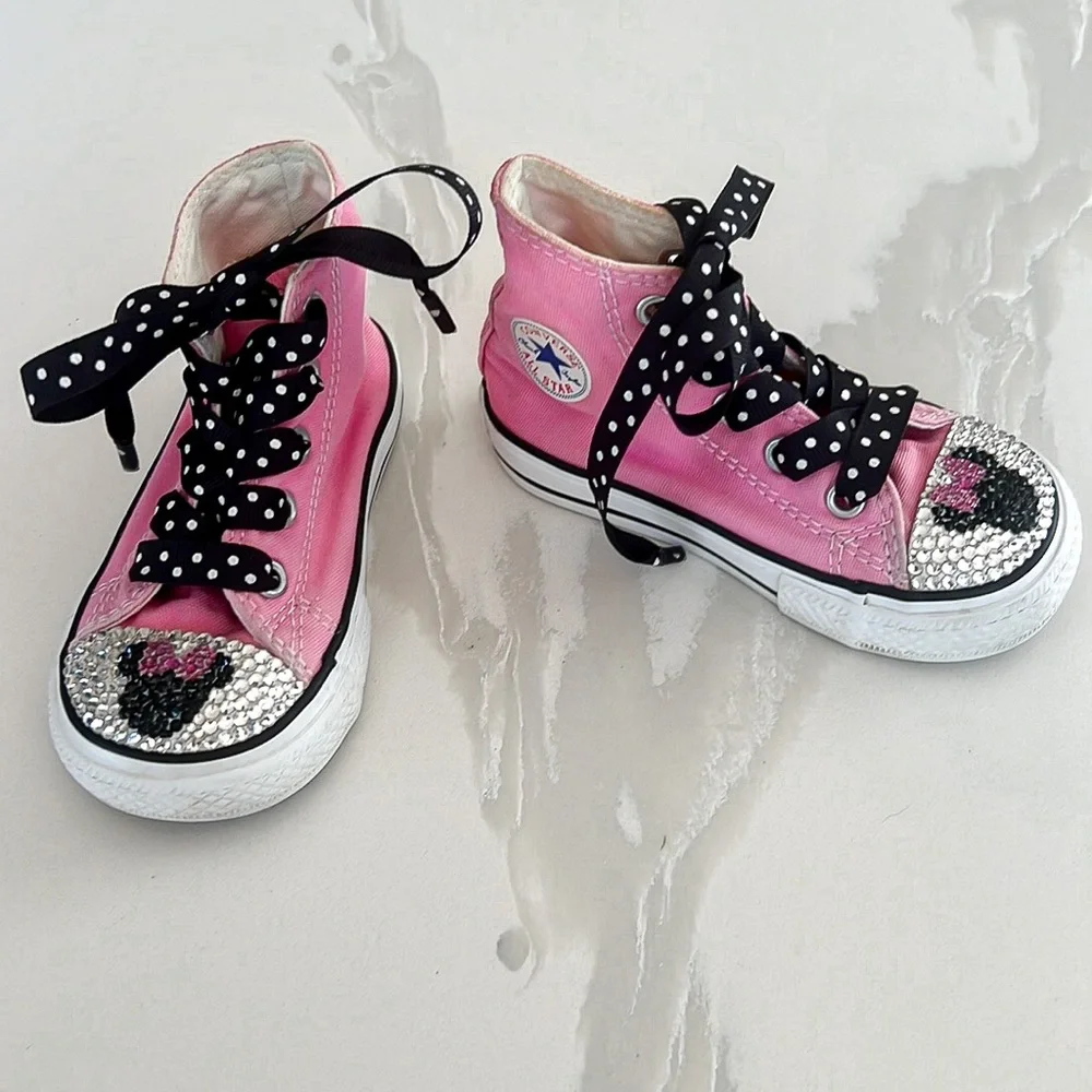 Converse Pink Minnie Mouse Bling Toe Hightop Sneakers Little Girls Sz 5